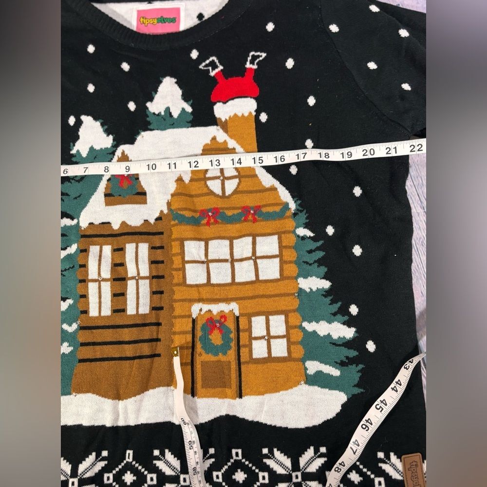 Tipsy Elves Light Show Gingerbread House Fun Classic Cabincore Holiday Sweater L - Picture 11 of 13